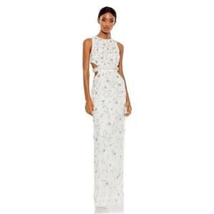 Mac Duggal 10873 White Beaded Sleeveless High Neck Cut Out Gown Size 4 AS IS